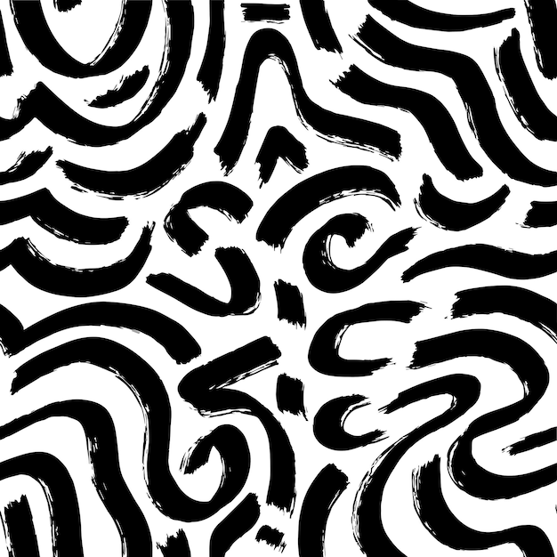 Abstract artistic seamless pattern background with black ink paint brush irregular stroke