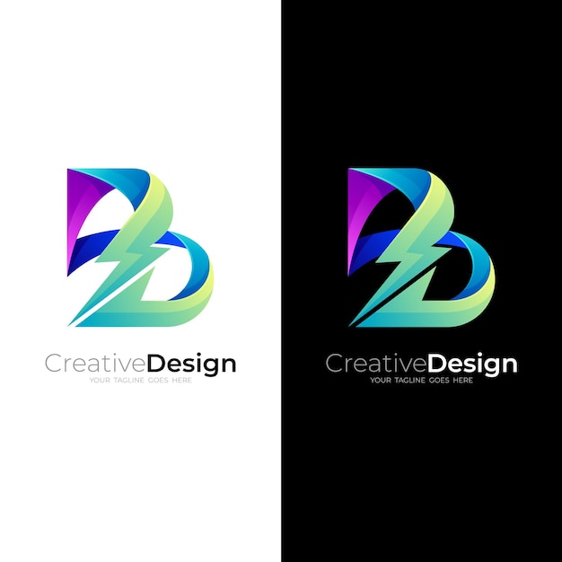 Abstract B logo vector Letter B and thunder design combination