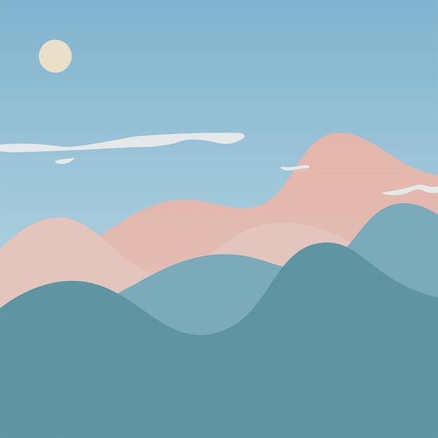 Abstract Background of Blue Mountain Landscape in Flat Illustration