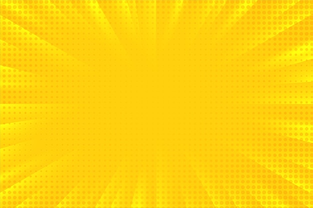 Abstract background cartoon comic zoom yellow rays light diffused with halftone dots.