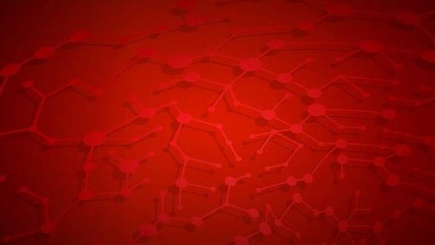 Abstract background of connecting lines and dots with shadows in red colors