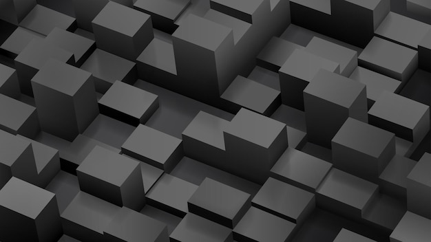 Abstract background of cubes and parallelepipeds in black colors with shadows