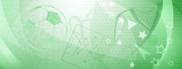 Abstract background on a football theme with big ball and other soccer symbols in green colors