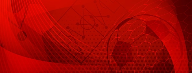 Abstract background on a football theme with big ball and other soccer symbols in red colors