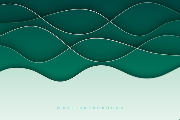 abstract background of green gradient paper cut waves and futuristic glowing lines