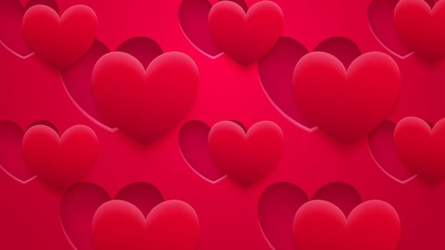 Abstract background of holes and hearts with shadows in red colors