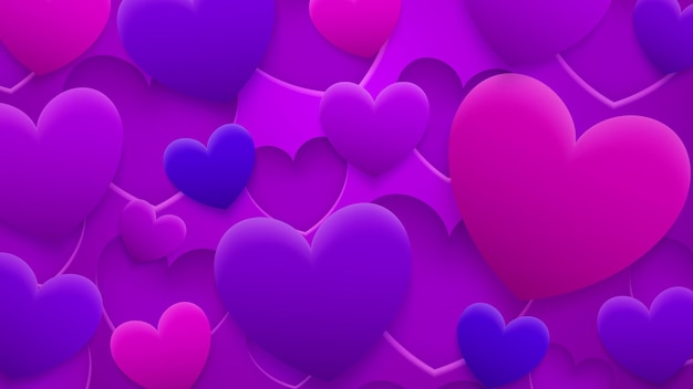 Abstract background of holes and hearts with shadows in red, pink and purple colors