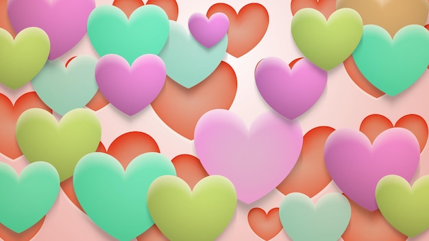 Abstract background of holes and multicolor hearts with shadows