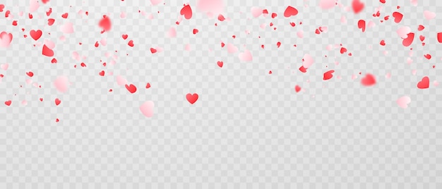 Abstract background I adore On a white background, huge and small pink hearts are sprinkled for Valentine's Day.