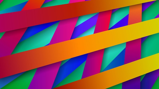 Abstract background of interwoven colored stripes with shadows