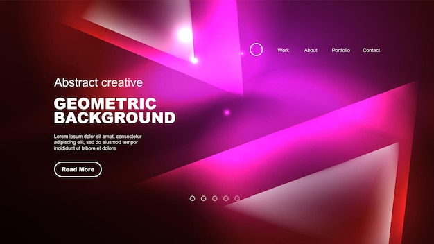 Abstract background landing page geometric shape illuminated with glowing neon light on dark background Futuristic city lights concept