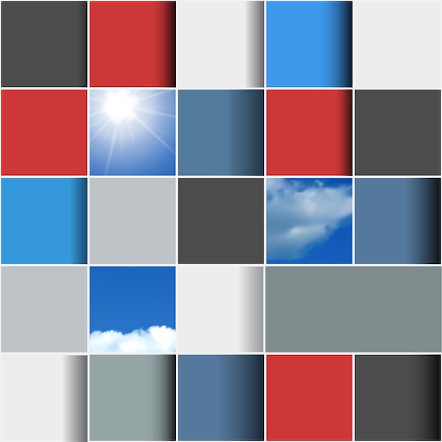 Abstract background made of colorful squares with sun and clouds Template for infographics