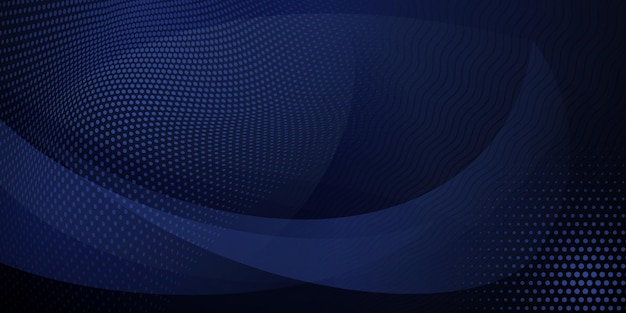 Abstract background made of halftone dots and curved lines in dark blue colors