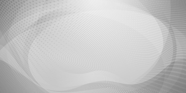 Abstract background made of halftone dots and curved lines in white and gray colors