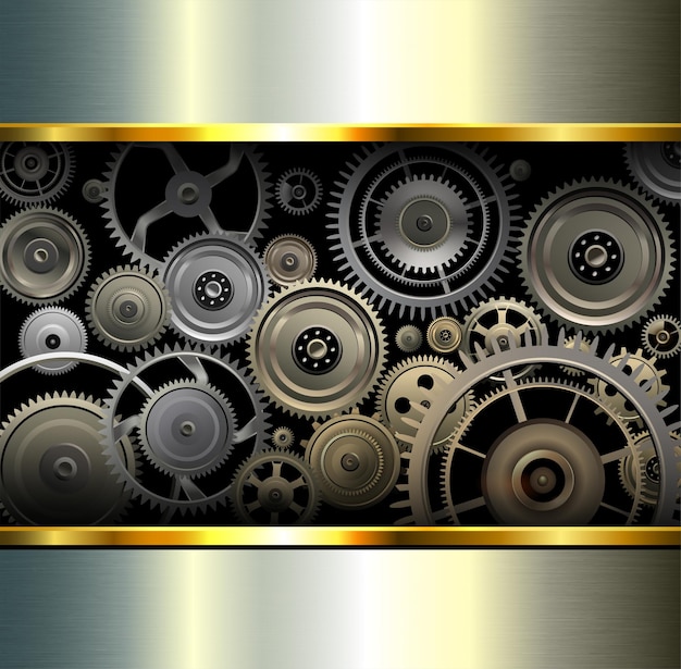 Abstract background metallic chrome silver with gears.