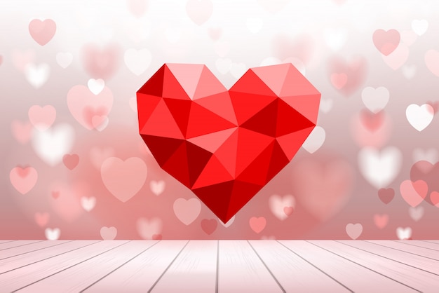 Abstract background of red heart with light blurred bokeh.