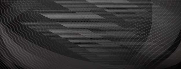 Abstract background of straight and wavy intersecting lines in black and gray colors