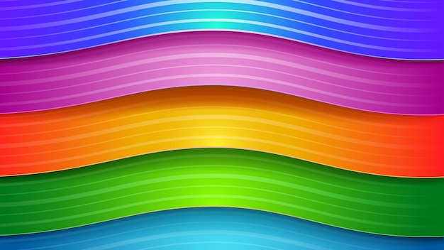 Abstract background of wavy colored stripes with shadows