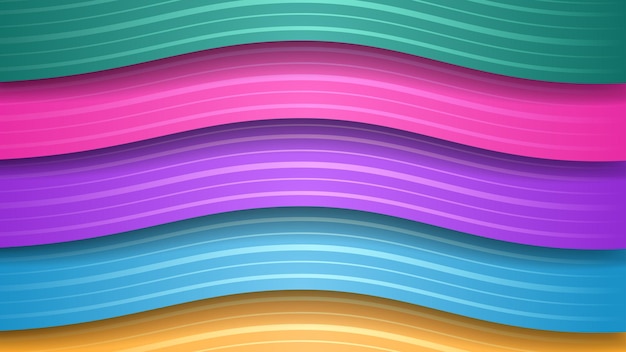 Abstract background of wavy colored stripes with shadows