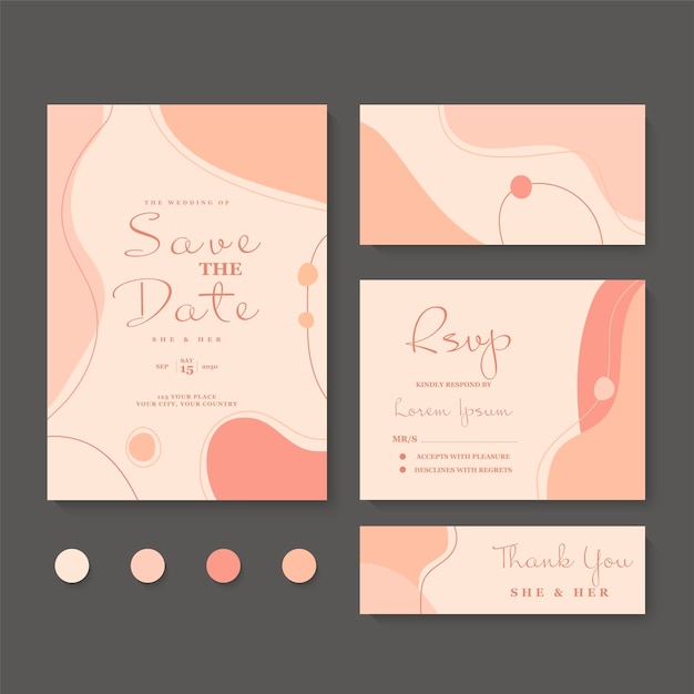 Abstract background Wedding invitation card template set with floral decoration For save the date greeting poster and cover design