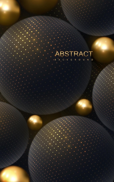 Abstract background with 3d golden and black spheres