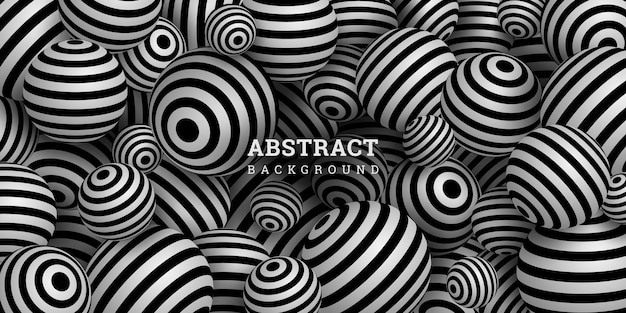 Abstract background with black and white striped spheres