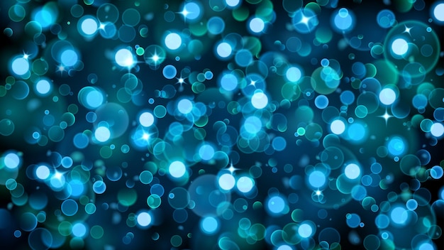 Abstract background with bokeh effect Blurred defocused lights in blue colors Bokeh lights with sparkles