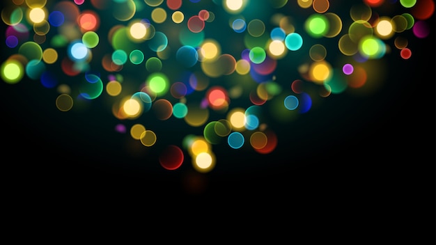 Abstract background with bokeh effect Blurred defocused multicolored lights Colored bokeh lights on black background