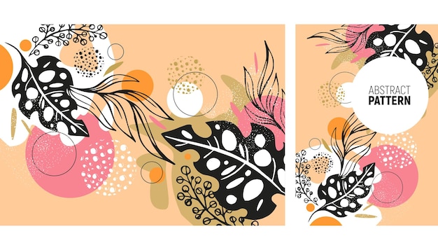 Abstract background with botanical and hands drawing elements for postcard banner cover