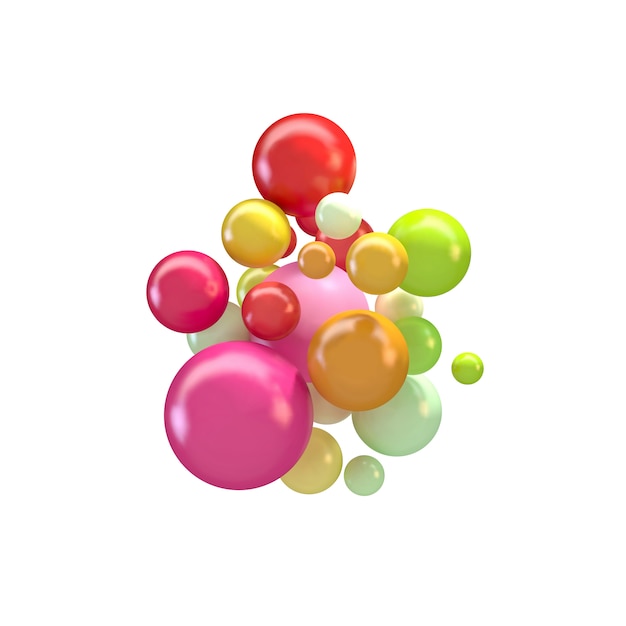 Abstract background with colorful 3d spheres, glossy bubbles, balls.