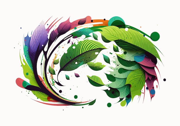 Abstract background with colorful leaves and splashes Vector illustration for your design