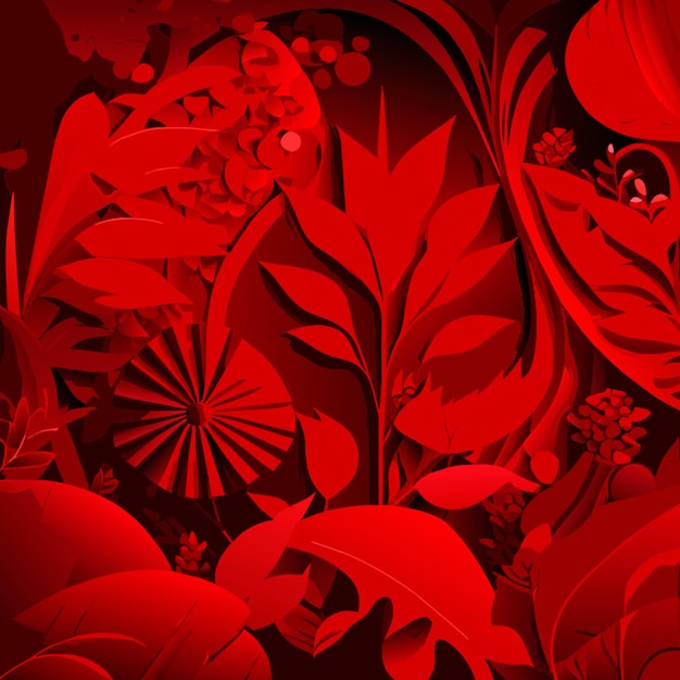 Vector abstract background with different organic plantlike shapes that fills the entire area red