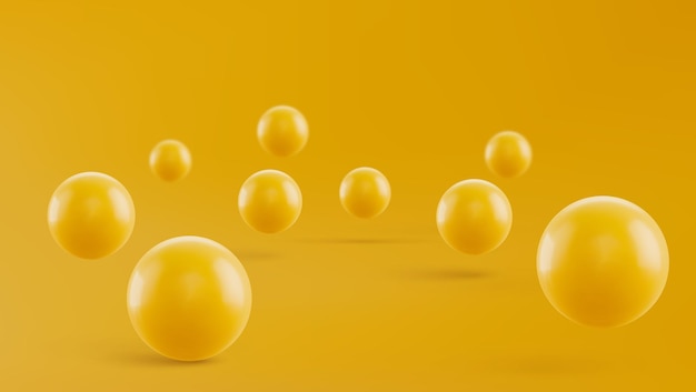 Abstract background with dynamic d spheres yellow bubbles vector illustration of glossy balls modern