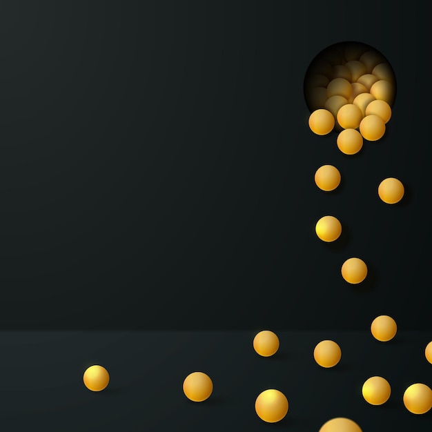 Abstract background with falling golden spheres on a dark background