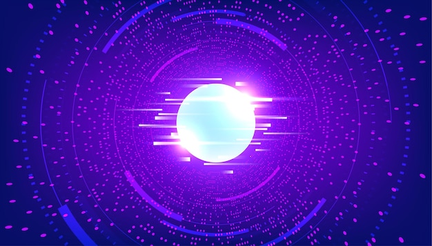 Abstract background with glowing glitch circle in the center perspective tunnel virtual cyber space.