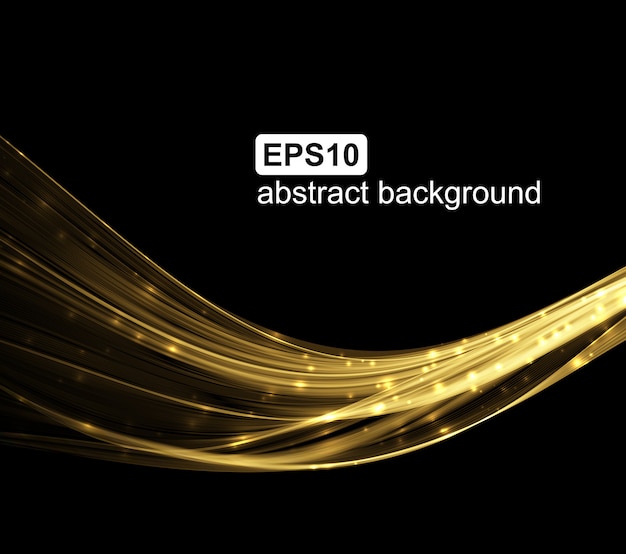 Abstract background with luminous golden lines on black background.