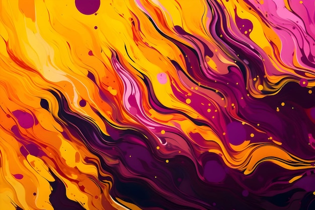 Abstract background with multicolored purple white and yellow liquid paint