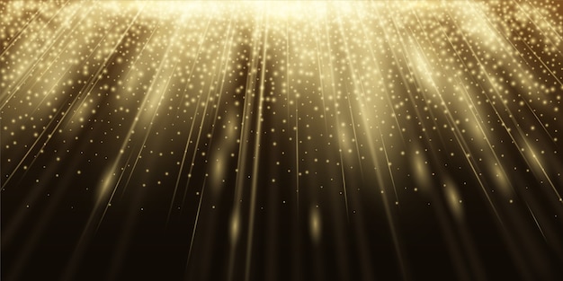 Abstract background with rays of light and sparkling particles. Glow in the dark