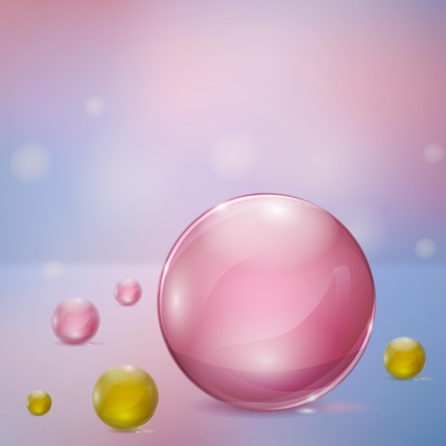 Abstract background with rosy and yellow glass spheres