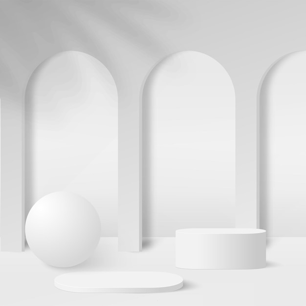 Abstract background with white color geometric podiums