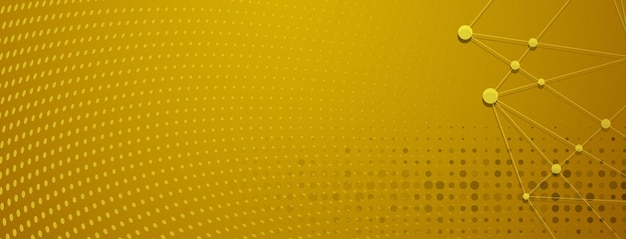 Abstract background in yellow colors made of big and small dots connected by straight lines