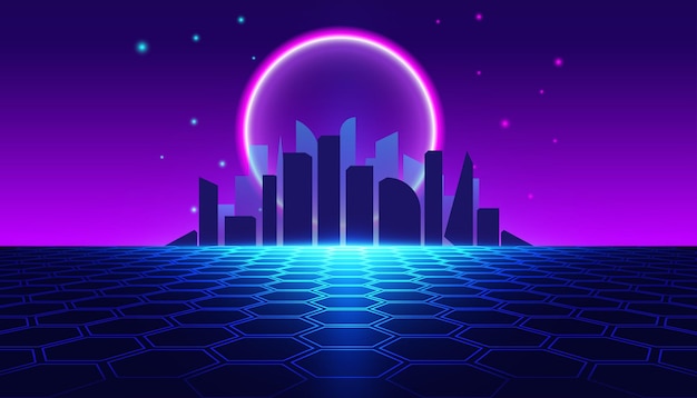 Abstract Backgrounds 80's retro Vector virtual reality smart city vr glasses and holographic simulation concept virtual world game virtual reality in cinema or future metaverse network