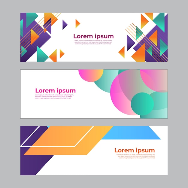 Abstract banner design web template set. Horizontal header web banner. Vector abstract graphic design banner pattern background template.