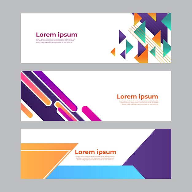 Abstract banner design web template set. Horizontal header web banner. Vector abstract graphic design banner pattern background template.