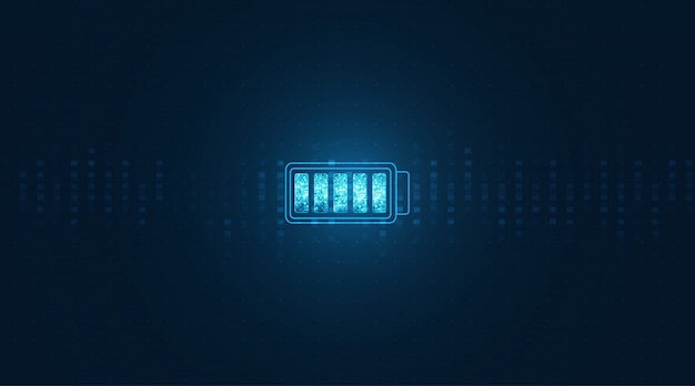 Abstract battery electrical energy and power supply concept. Battery Icon on digital background.