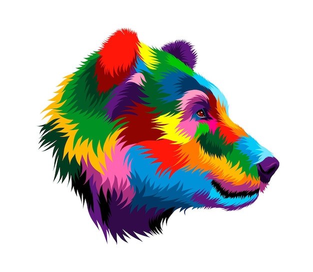 Abstract bear head portrait from multicolored paints Colored drawing Vector illustration of paints