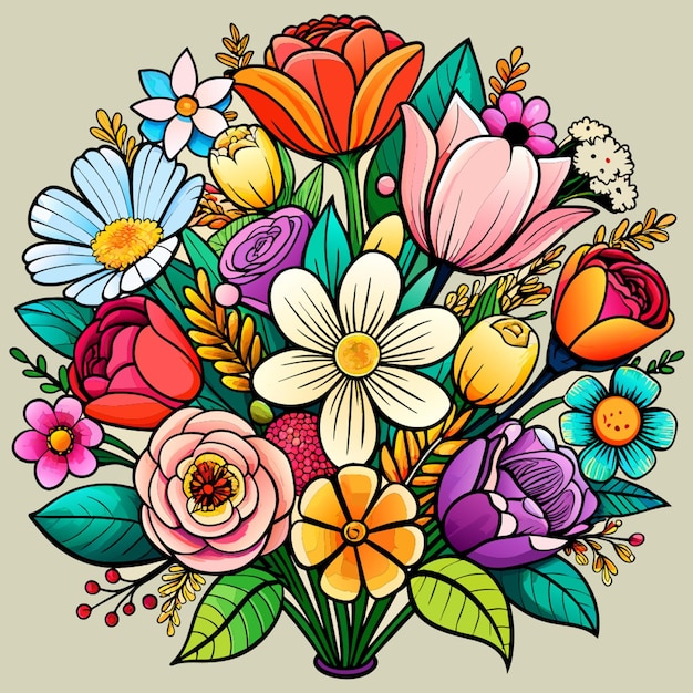 abstract beautiful bouquet beautiful flowers art nouveau style cheerful white background