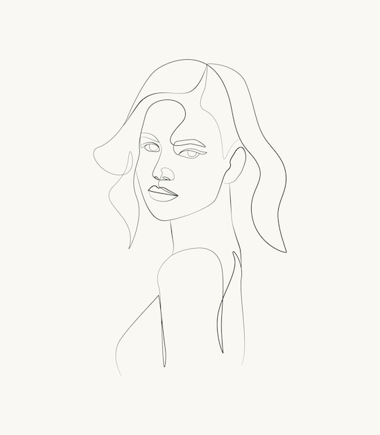 Abstract beauty woman face and body line art drawing