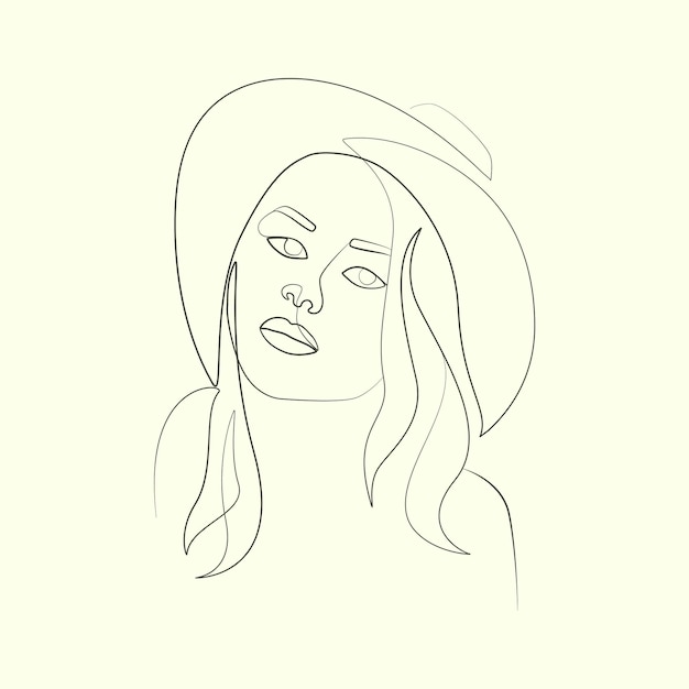 Abstract beauty woman with hat elegant line art drawing