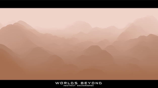 Abstract beige landscape with misty fog till horizon over mountain slopes